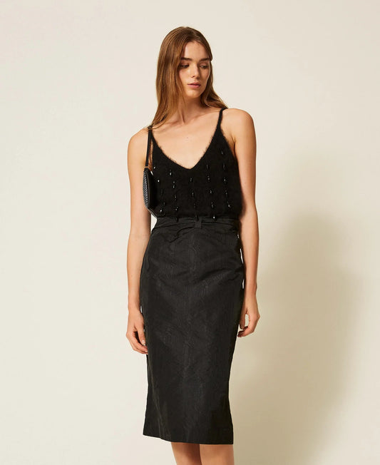 Twinset Midi Moire Skirt with Bow