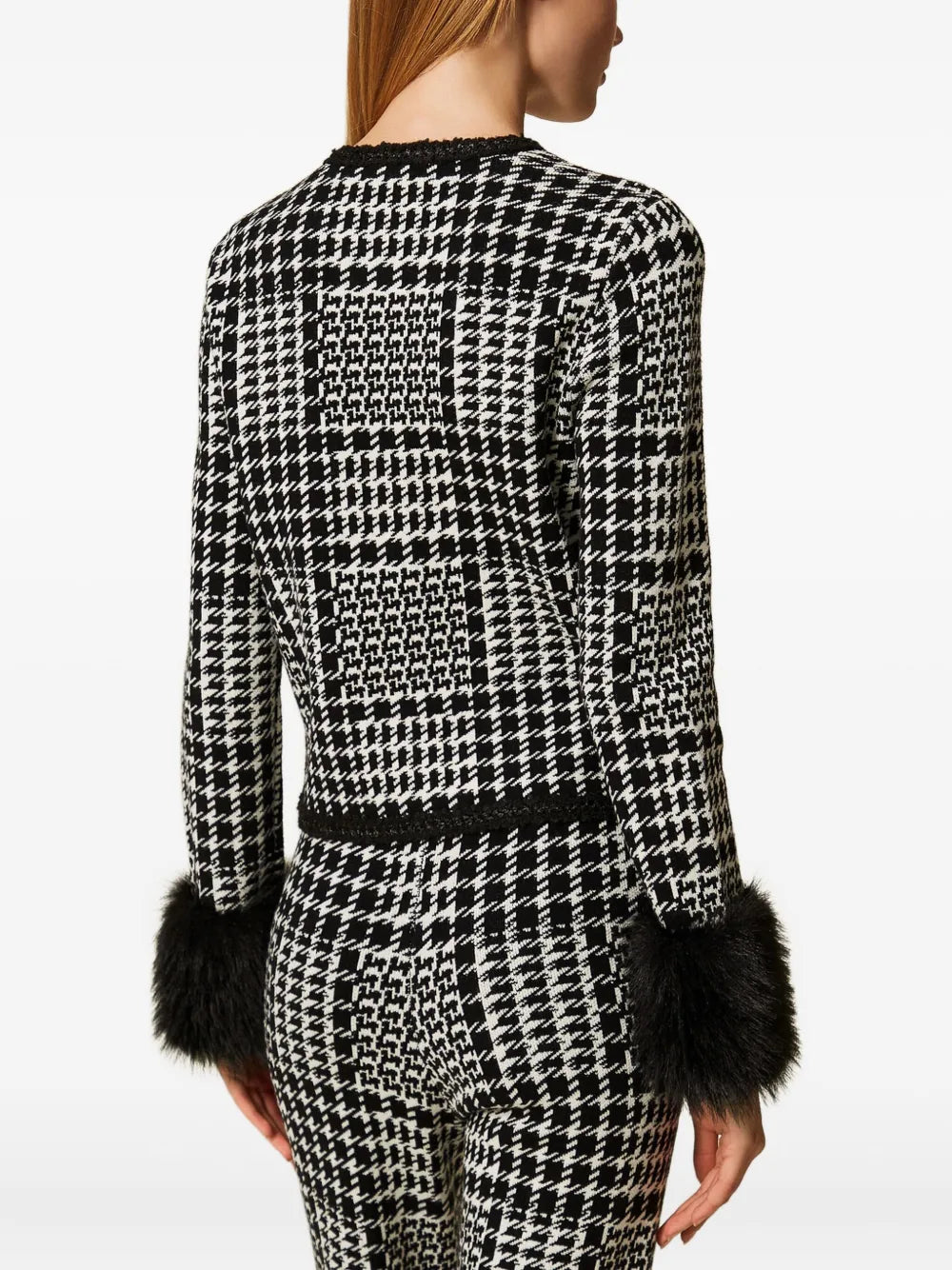Twinset Checked Faux Fur Trim Jacket
