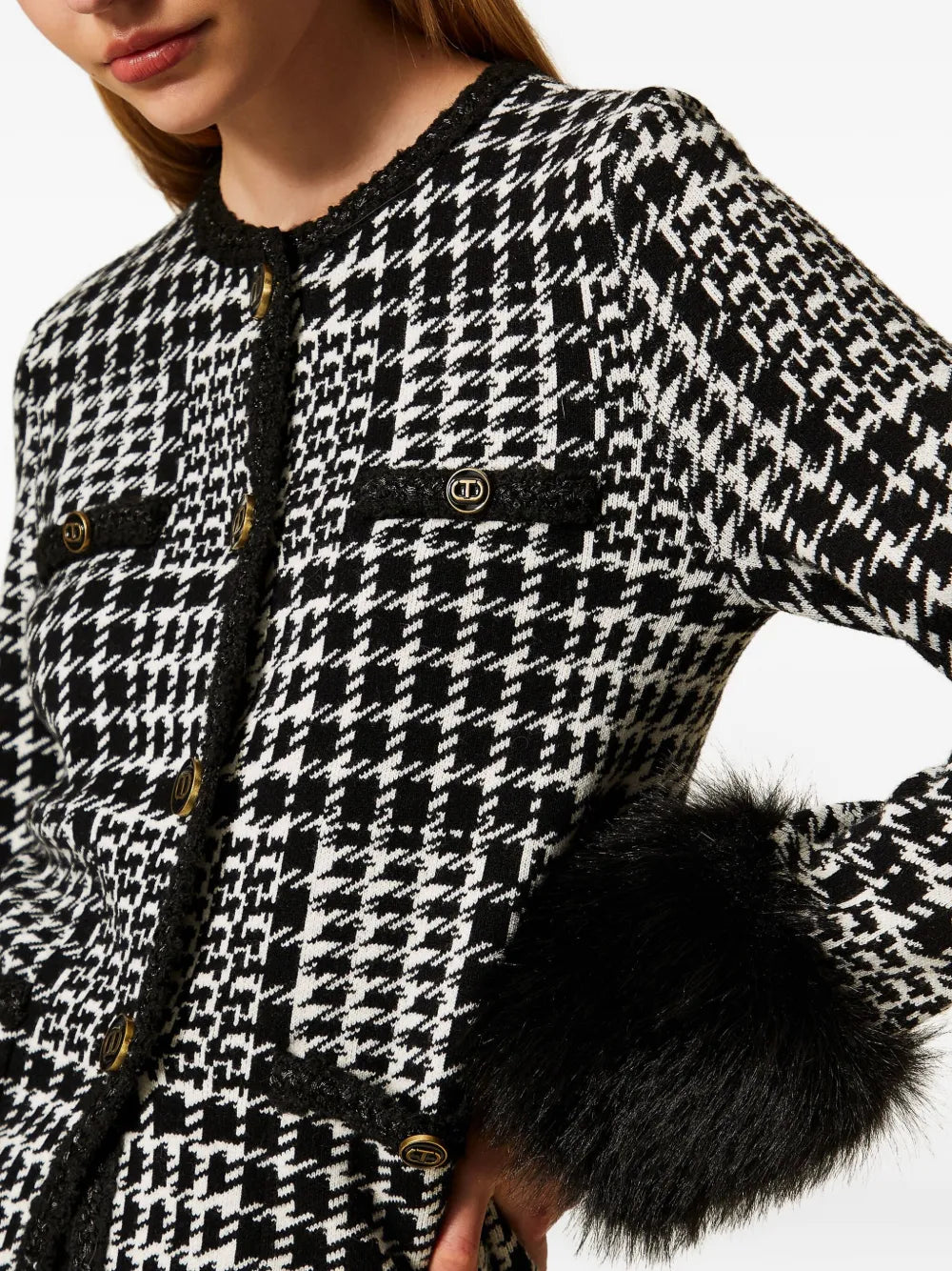 Twinset Checked Faux Fur Trim Jacket