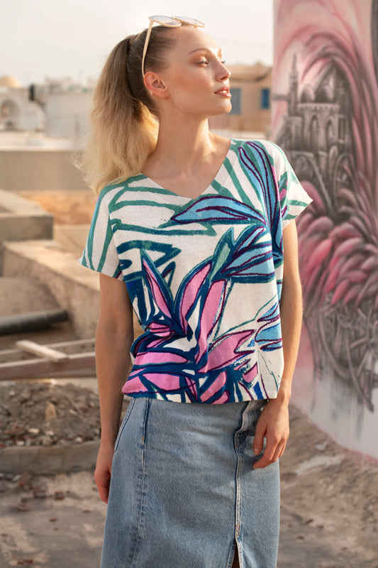 Esteme Floral Linen Sweater