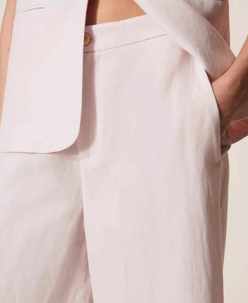 Twinset Linen Blend Wide Leg Pant