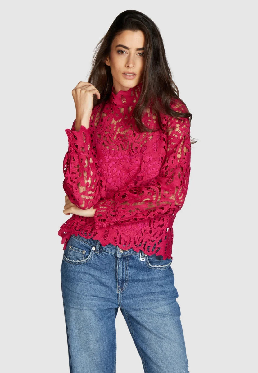 Lace high 2024 neck blouse