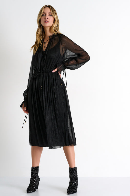 Shan Long Pleated Mesh Skirt