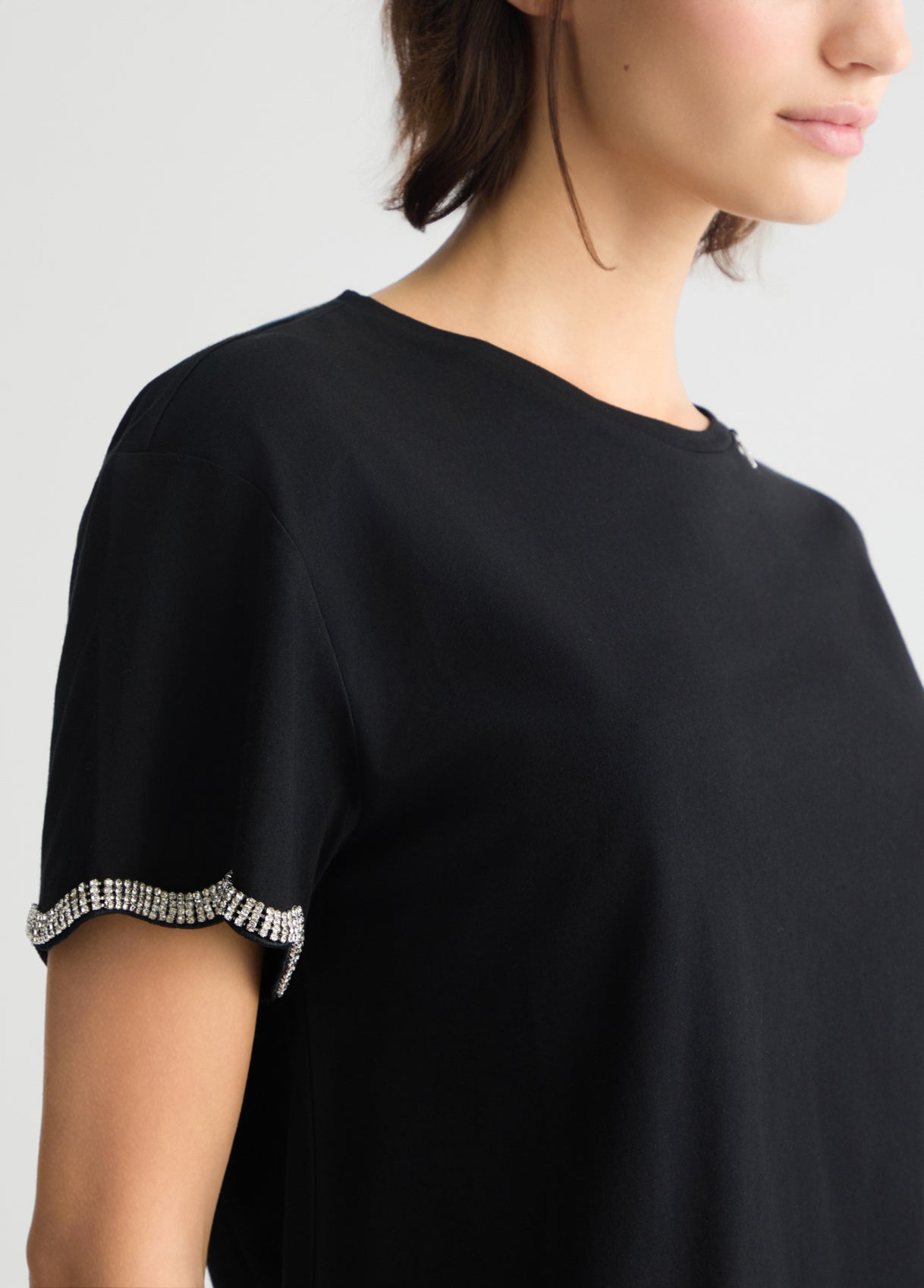 Liu Joe Cotton T-Shirt with Rhinestones