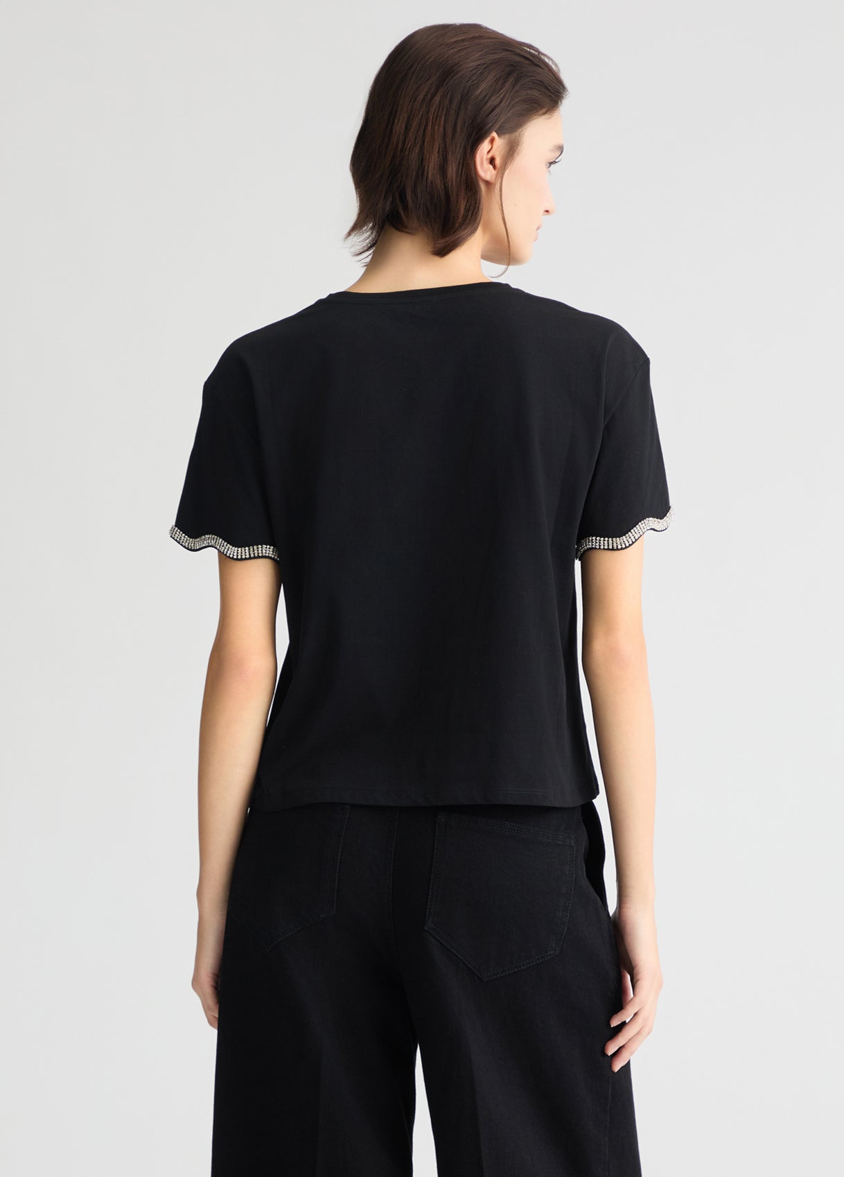 Liu Joe Cotton T-Shirt with Rhinestones