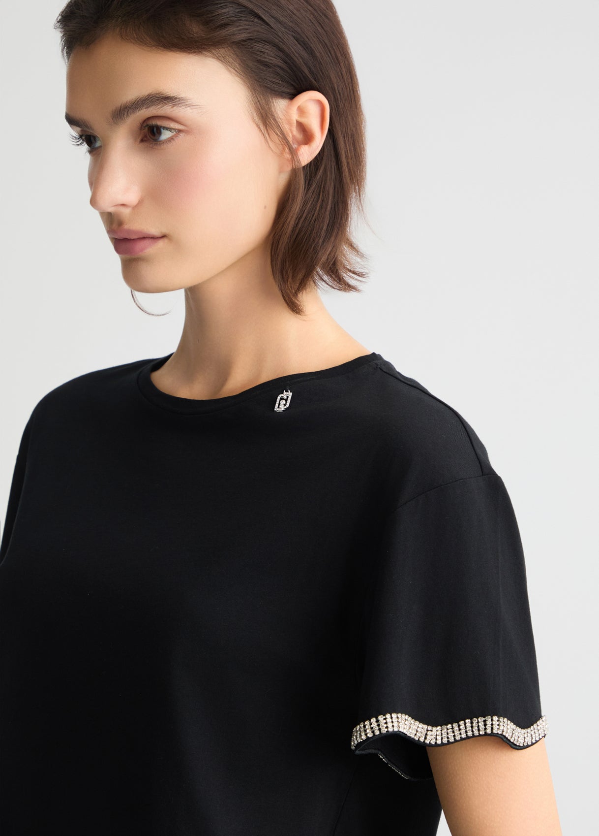 Liu Joe Cotton T-Shirt with Rhinestones