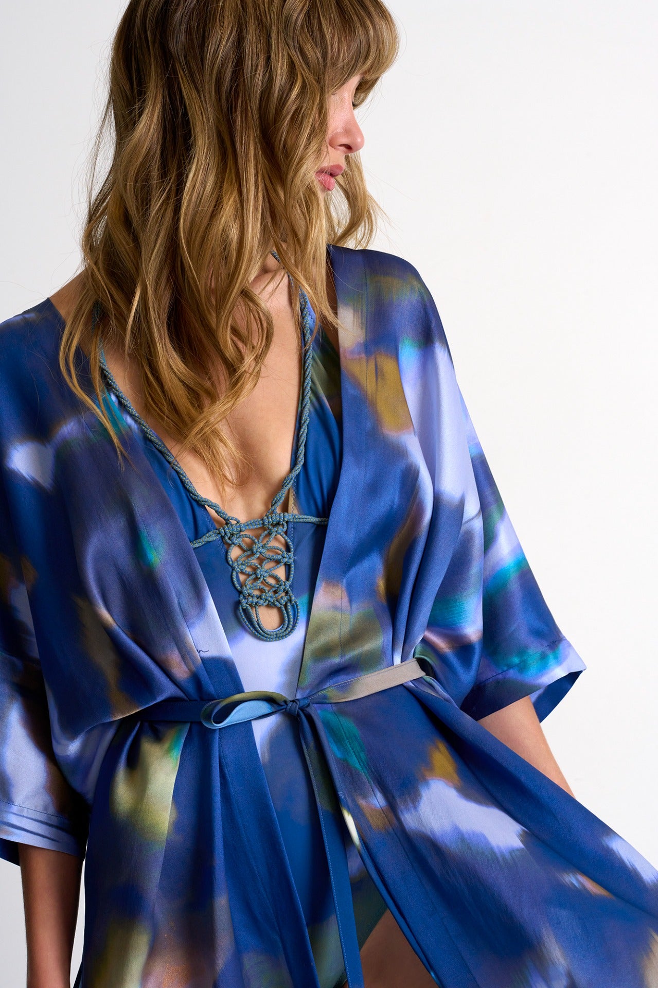 Shan Iris Long Silk Kimono