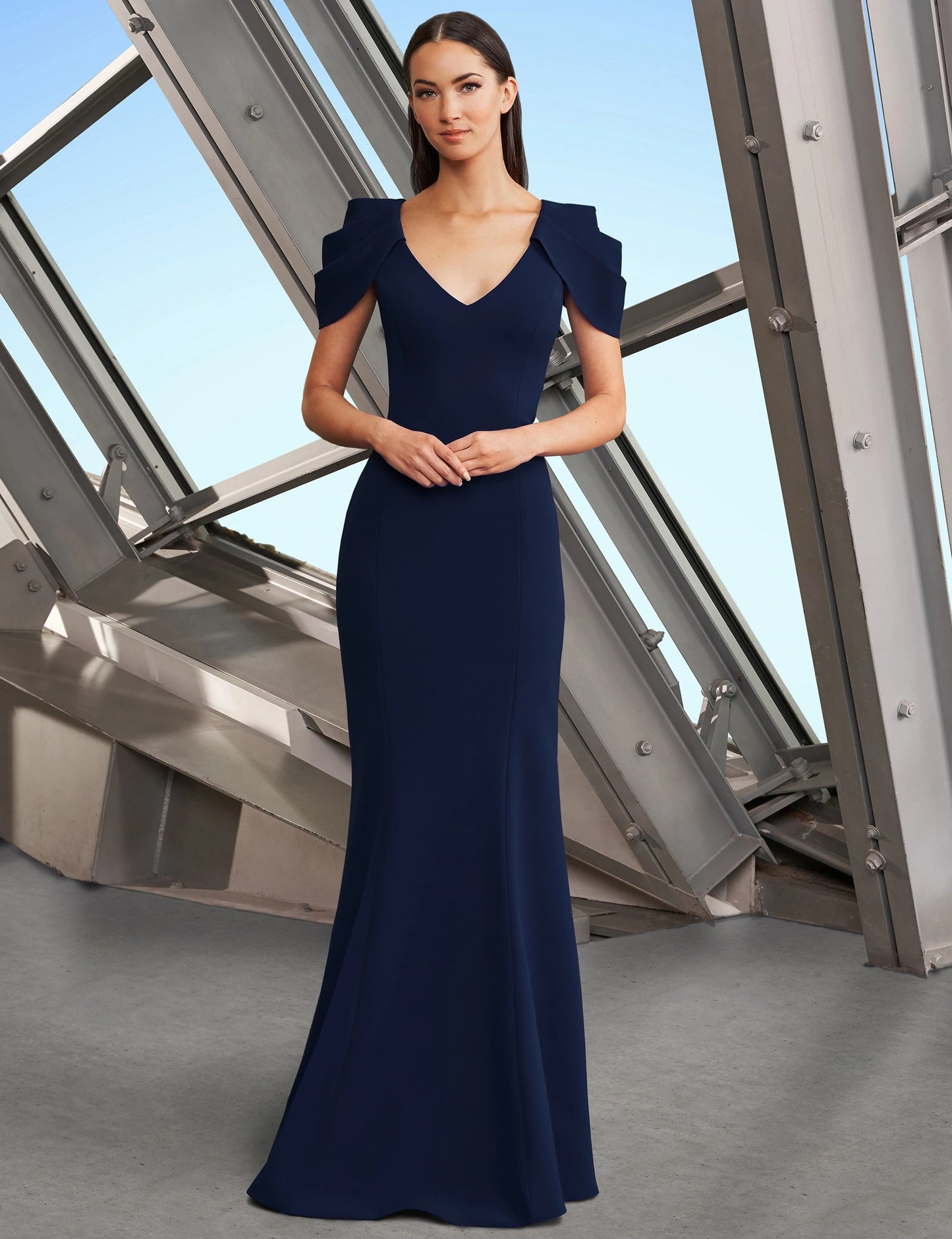 Pleated Sleeve Long Gown