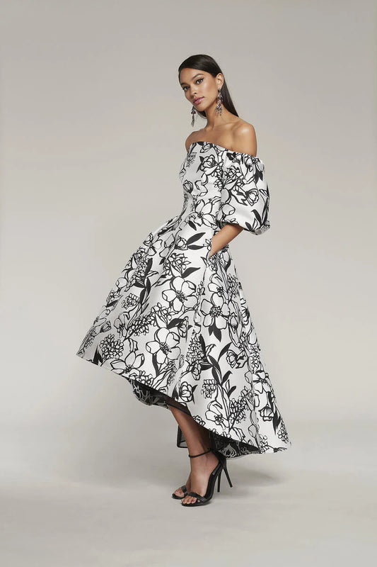 Black and White Floral High Low Dress