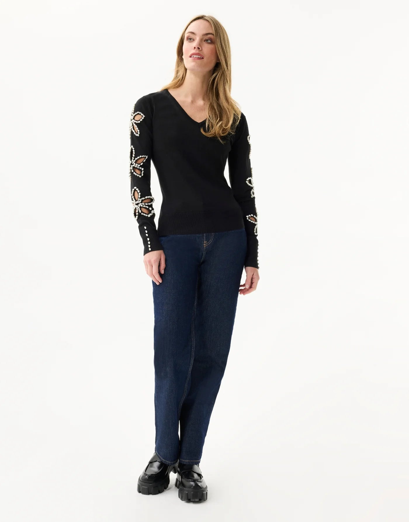Leo & Ugo Beaded Floral Sweater