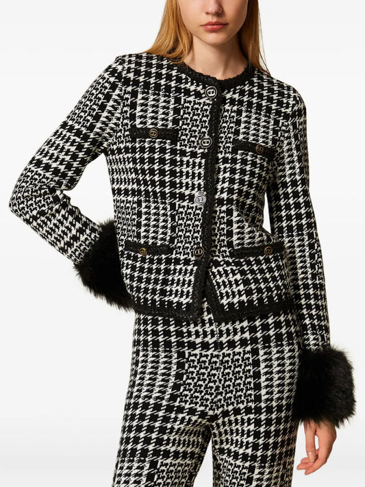 Twinset Checked Faux Fur Trim Jacket