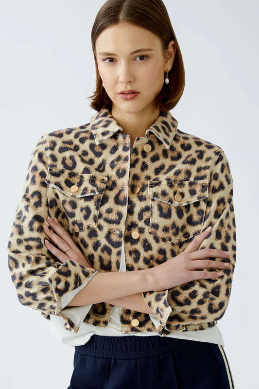 Oui Leopard Print Denim Jacket