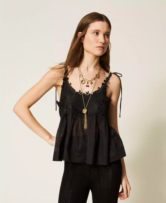Twinset Muslin Top with Lace
