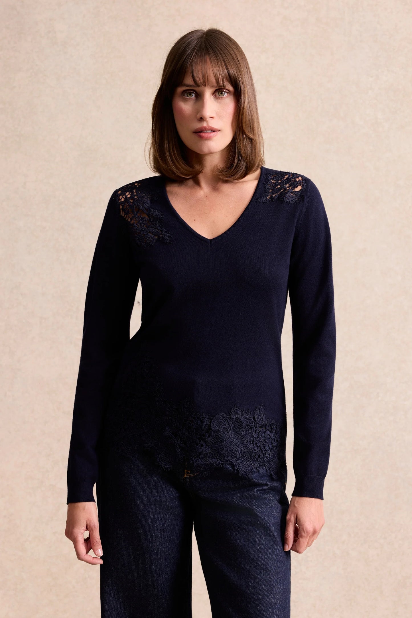 Leo & Ugo V-Neck Top with Lace Detail