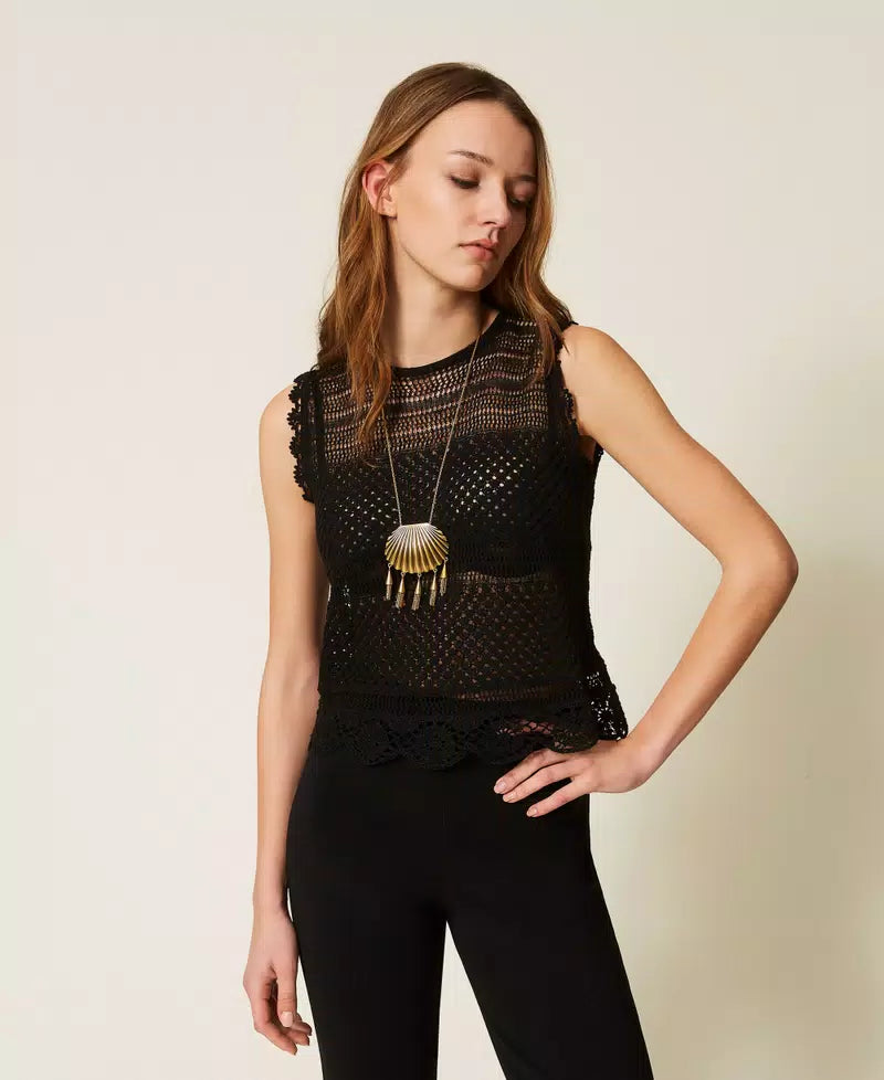 Twinset Knit Top with Rhinestones