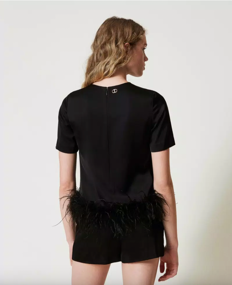 Twinset Satin Blouse with Feathers