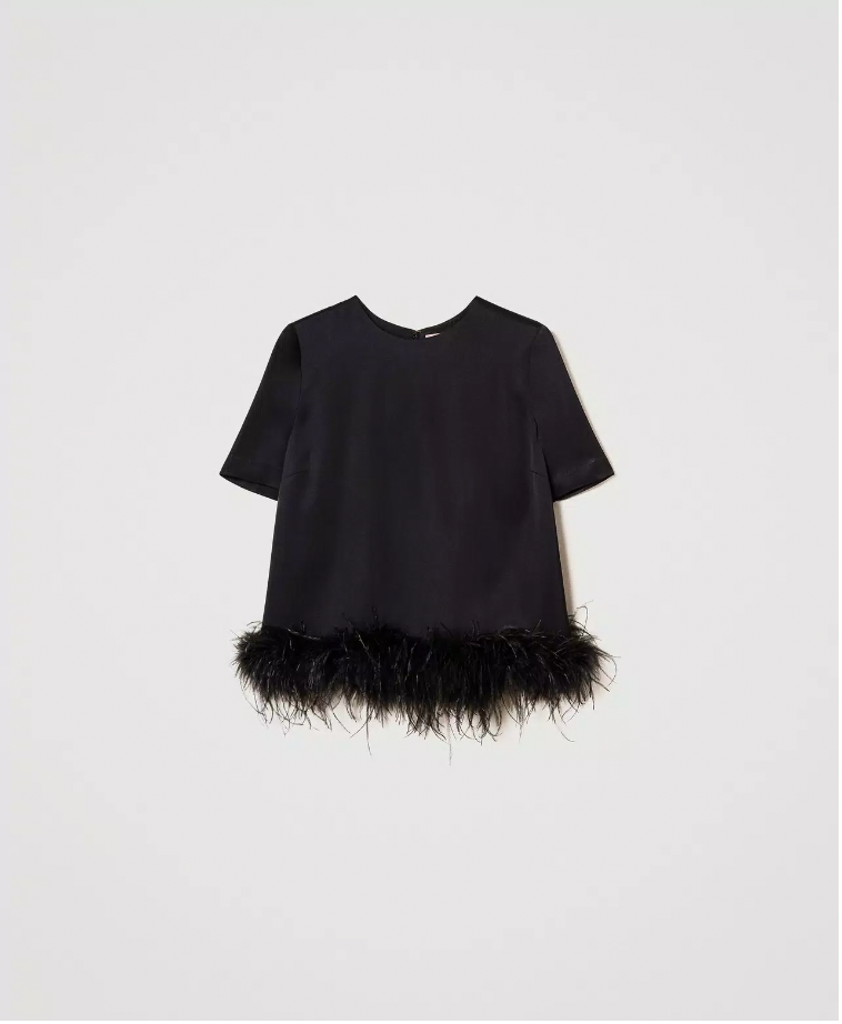 Twinset Satin Blouse with Feathers