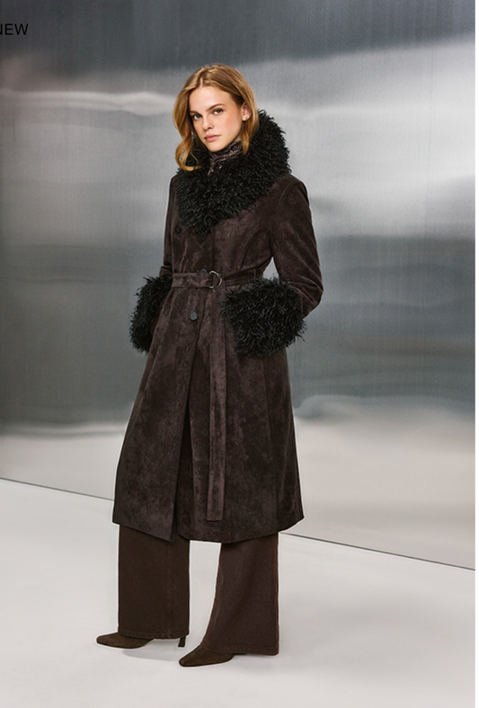 Riani Suede Look Coat with Faux Fur