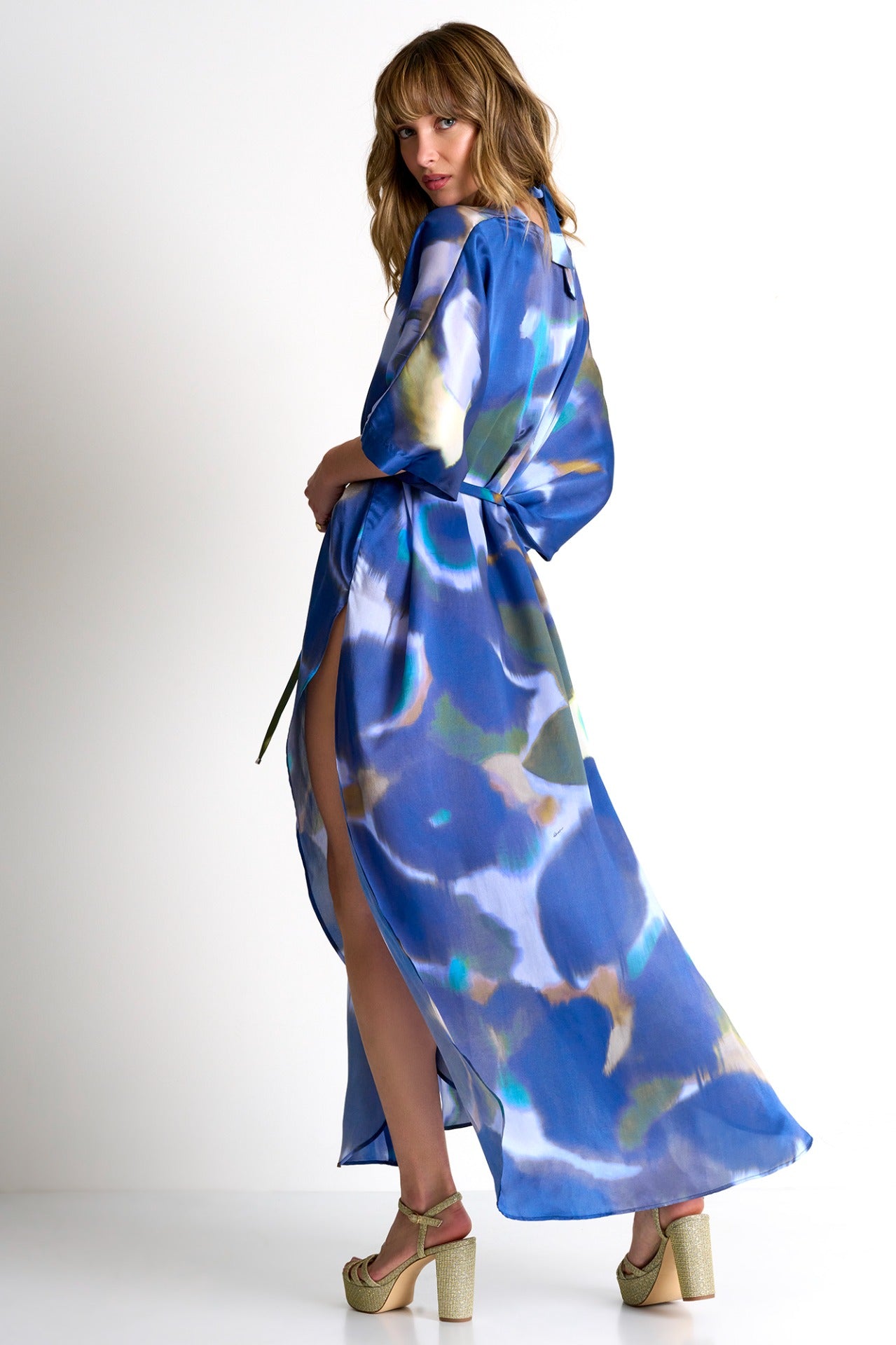 Shan Iris Long Silk Kimono
