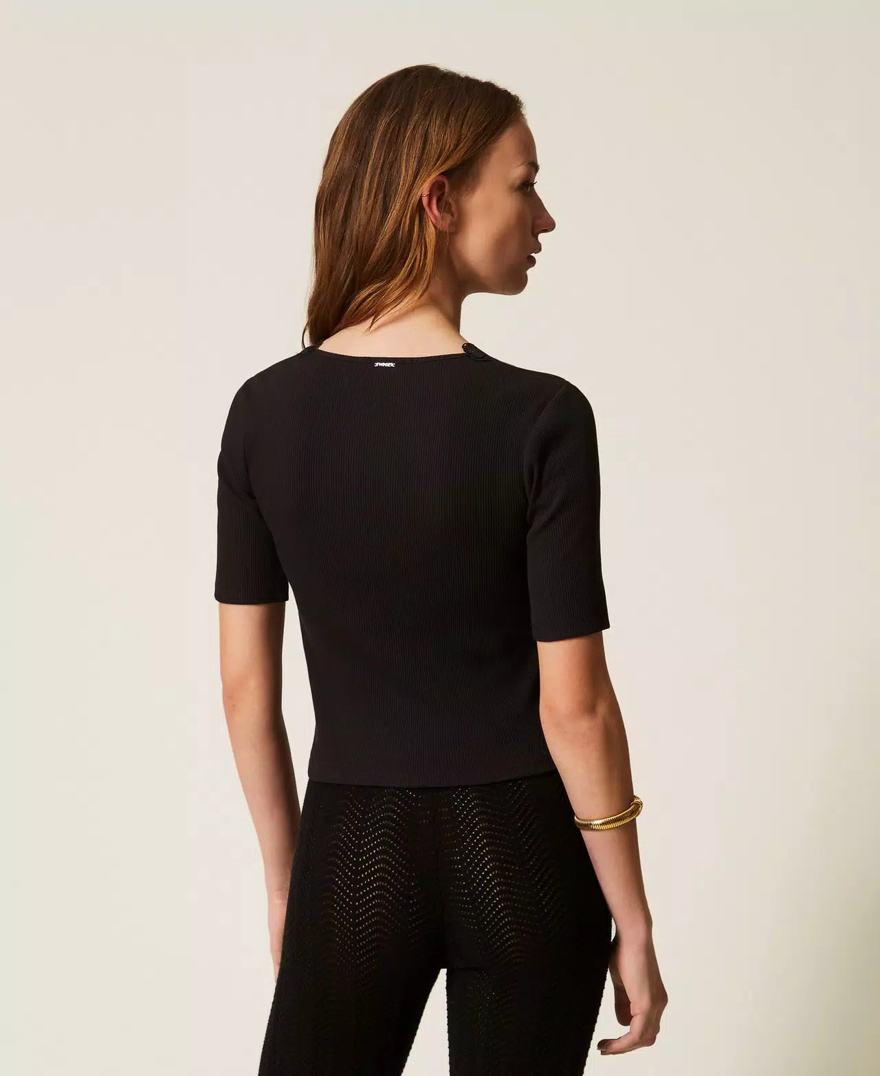 Twinset Ribbed T-Shirt with Lace
