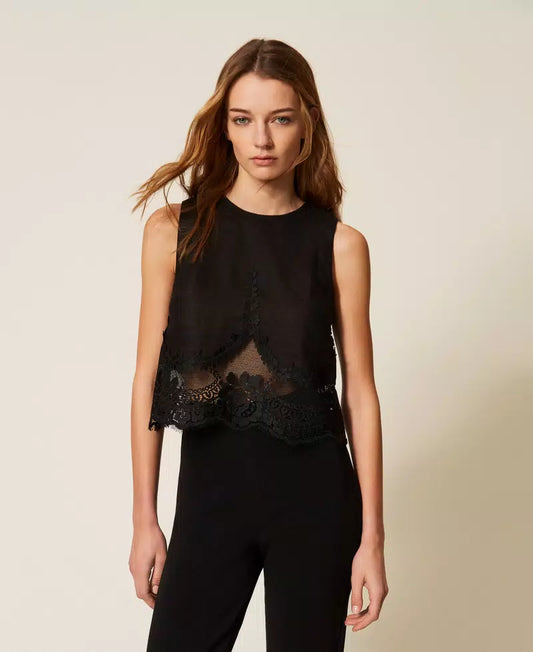 Twinset Linen Top with Lace