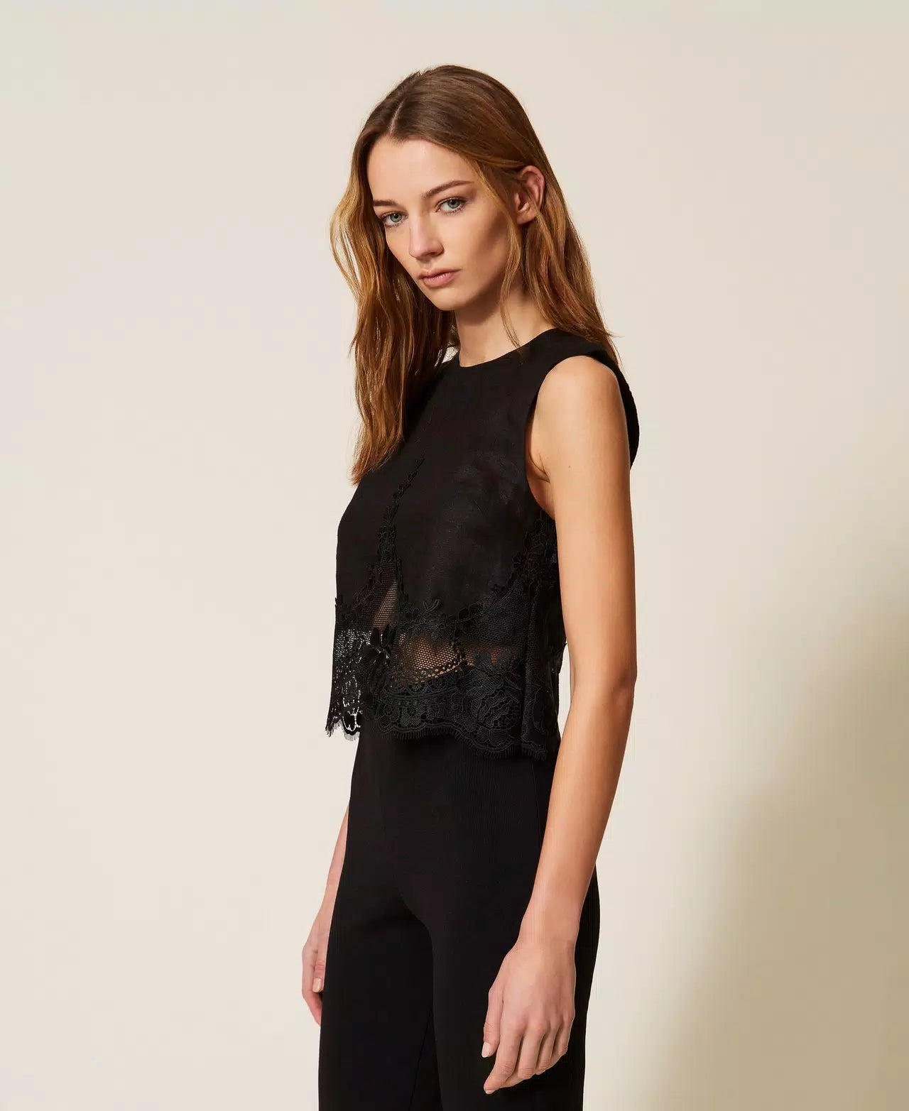 Twinset Linen Top with Lace