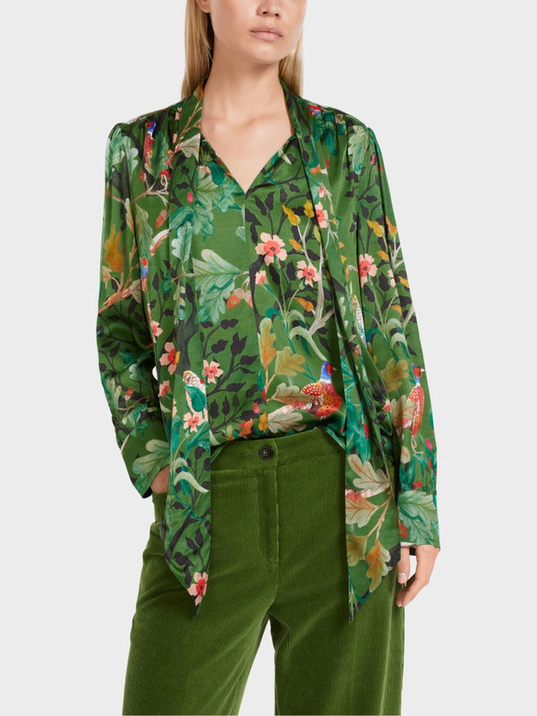 Marc Cain Printed Blouse with Lace Up Neck