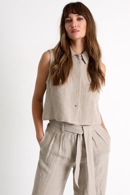 Shan Buttoned Sleeveless Linen Vest