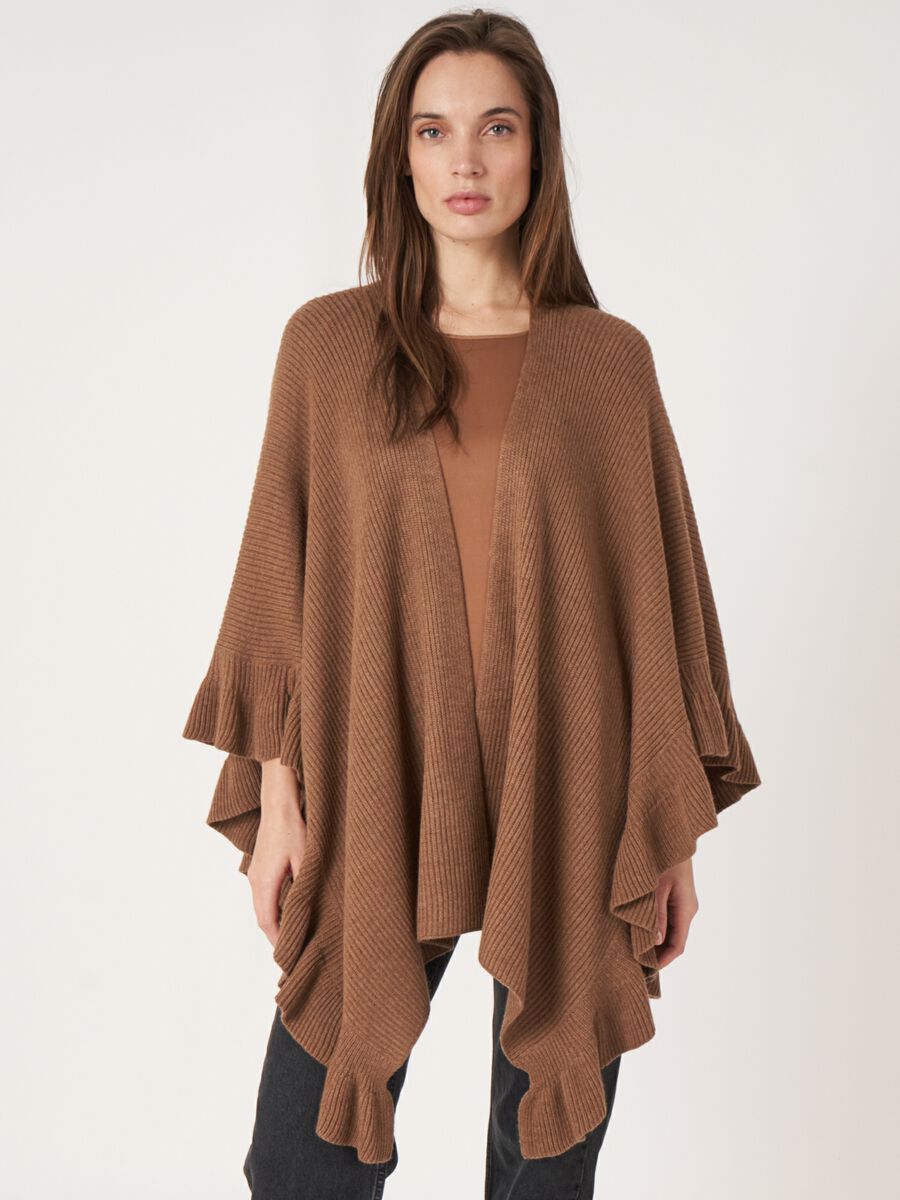 Repeat Rib Knit Cape with Ruffle