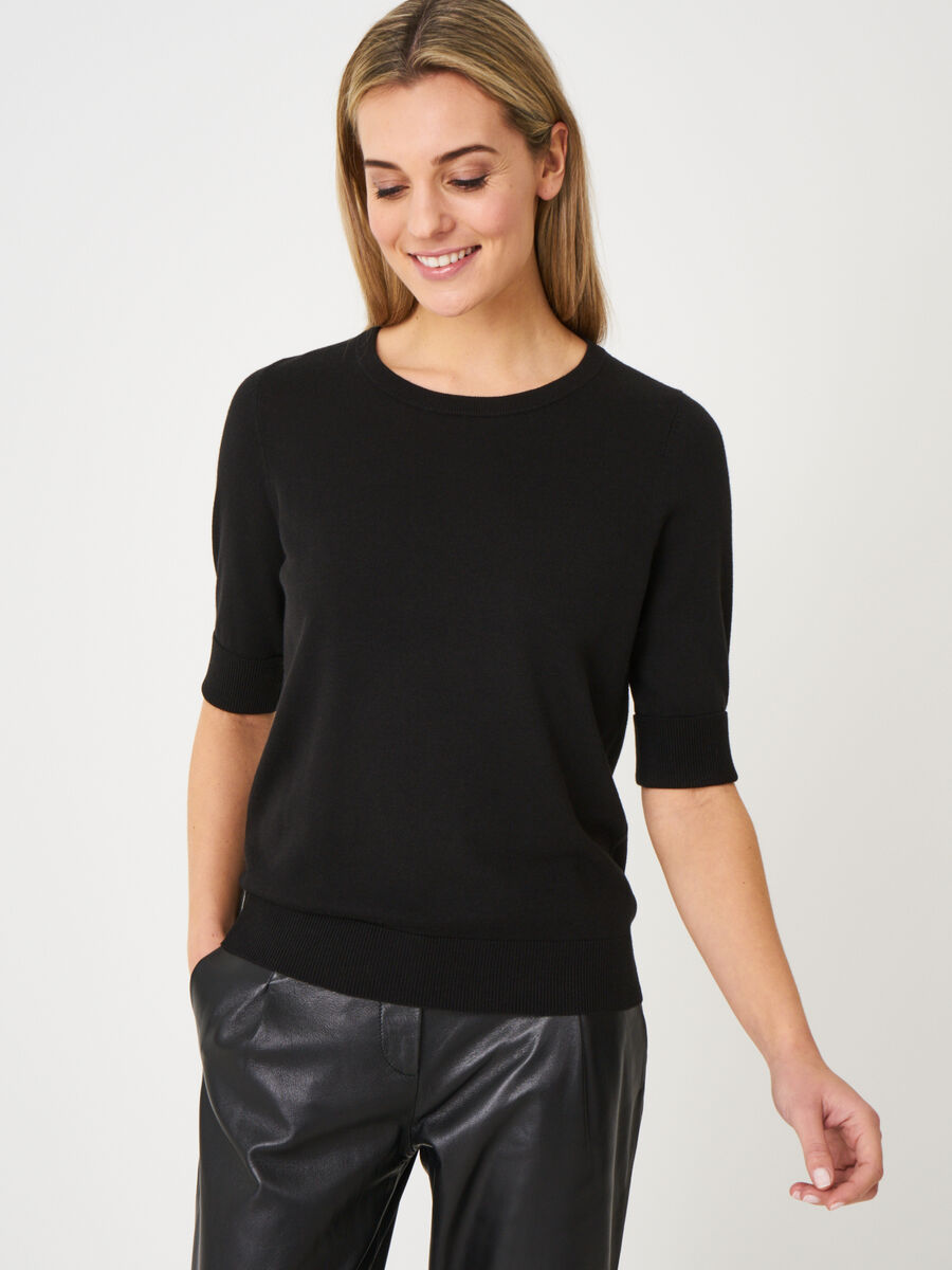 Repeat Knit Short Sleeve Pullover In Organic Cotton Blend