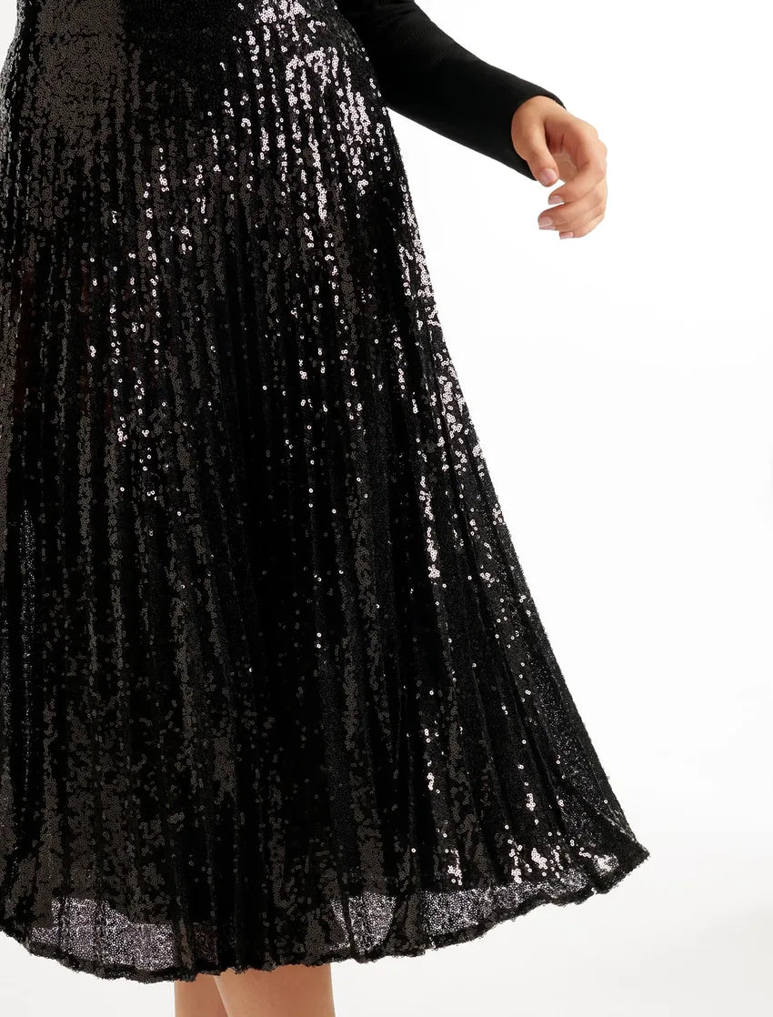 Pleated sequin maxi skirt sale